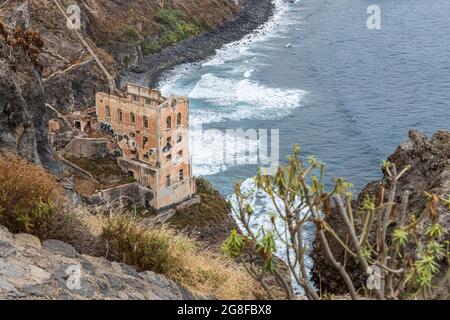 Ruins of the Juan de Gordejuela water mill on the coast near Puerto de La Cruz on the Rambla de Castro coastline, Tenerife, Canary Islands, Spain Stock Photo
