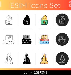 Taiwanese culture icons set. Stock Vector