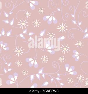 Seamless vector pattern with gentle flower ornaments on light pink background. Beautiful floral wedding wallpaper design. Stock Vector