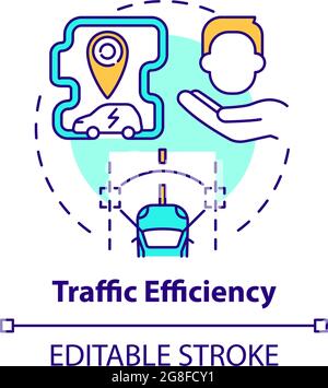 EV traffic efficiency concept icon. Electric vehicle comfort using abstract idea thin line illustration. Eco-friendly car benefits. Vector isolated ou Stock Vector