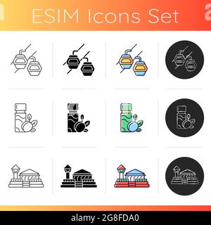 Taiwan entertainment icons set. Stock Vector