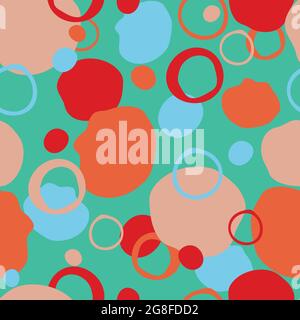 Seamless vector pattern with paint blob on green blue background. Artistic colourful stain wallpaper texture. Bright modern fashion textile. Stock Vector