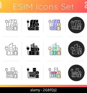 Electrical energy purchase expense icons set Stock Vector