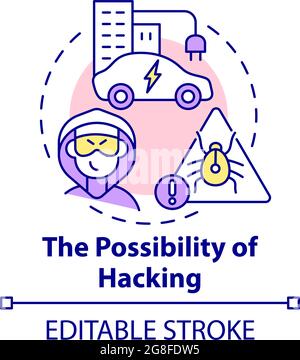 Electric vehicles hacking possibility concept icon. Stock Vector