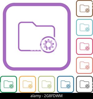 Directory settings outline simple icons in color rounded square frames on white background Stock Vector