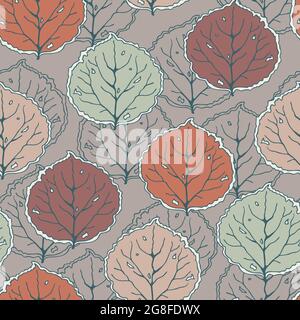 Seamless vector  pattern with leaves on blue background. Beautiful  modern floral wallpaper design. Happy seasonal fashion textile. Stock Vector