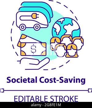 Electric vehicles societal cost saving concept icon. Stock Vector