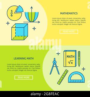 Mathematics banner templates with place for text. Math symbols and elements. Vector illustration. Stock Vector