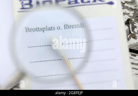 BioPack bag and a forensic cotton swab for securing blood and secretions, which is part of the police's forensic investigation at a crime scene. Stock Photo