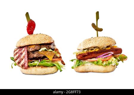 Dubble Beefburger and fishburger isolated on white Stock Photo
