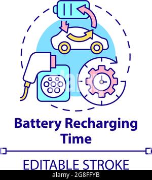 Electric vehicles battery recharing time concept icon. Stock Vector