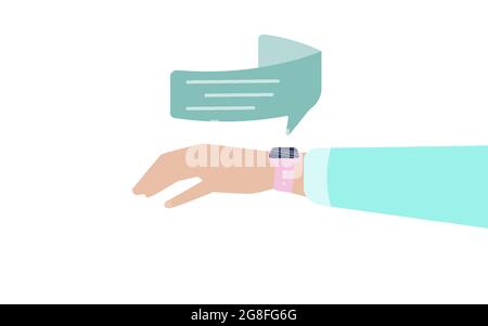 Hand with smart watch and message over the watch, technology Stock Vector