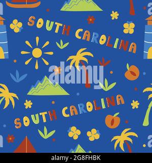 USA collection. Vector illustration of South Carolina theme. State Symbols - seamless pattern Stock Vector