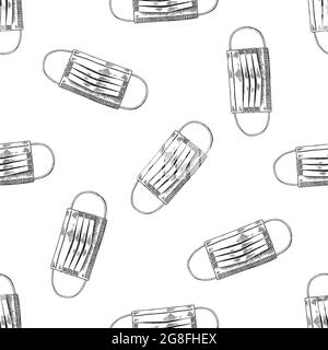 Seamless pattern with black and white medical face mask Stock Vector