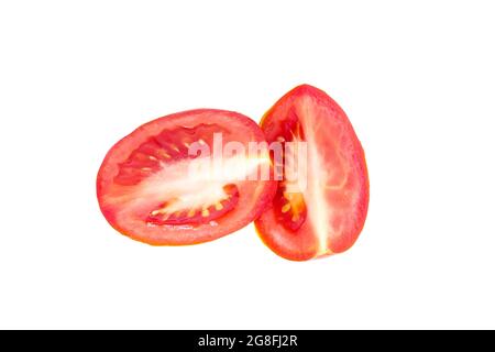 Fresh tomato slices isolated on white background. Stock Photo