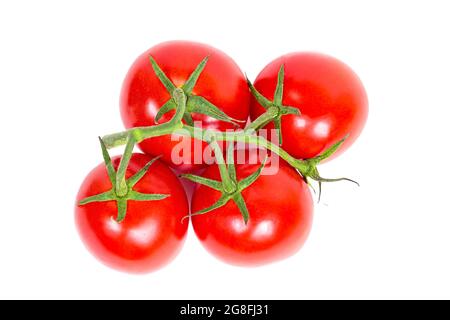 Fresh whole cherry tomato branch isolated on white background. Stock Photo
