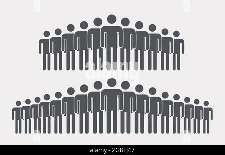 Modern crowd icon, group of people silhouettes standing in rows Stock Vector