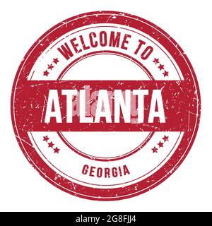 WELCOME TO ATLANTA - GEORGIA, words written on red round coin stamp Stock Photo