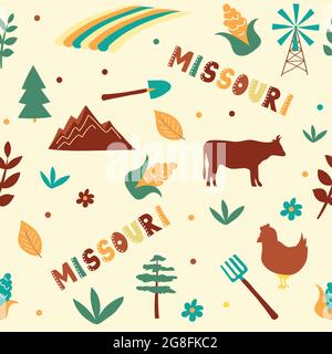 USA collection. Vector illustration of Missouri theme. State Symbols - seamless pattern Stock Vector