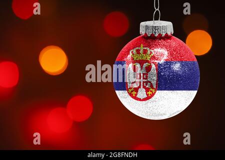 Serbia Flag On New Year Invitation Card With Red Christmas Ornaments Concept. National Happy New Year Composition Stock Photo - Alamy