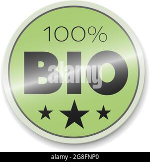 glossy green 100 percent BIO sticker isolated on white, vector illustration Stock Vector