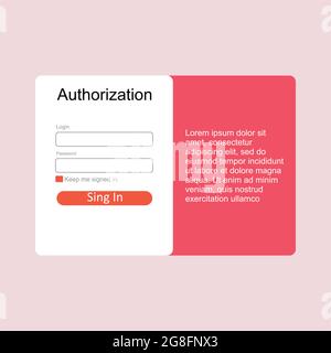 Member login form interface. For web page, site, mobile applications, art illustration, design theme, modern menu, contact empty box, banner. Log in u Stock Vector
