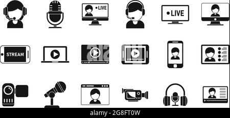 Live stream icons set simple vector. Video streaming. Watch play Stock Vector