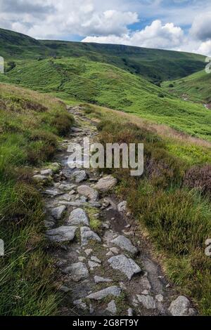 The Pennine Way in the Crowden Valley and view towards Laddow Rocks ...