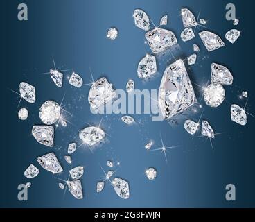 3d diamonds on a blue background. render Stock Photo - Alamy