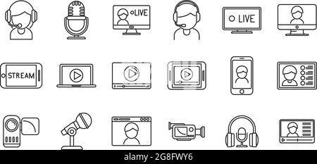 Live streaming icons set outline vector. Video stream. Movie watch Stock Vector