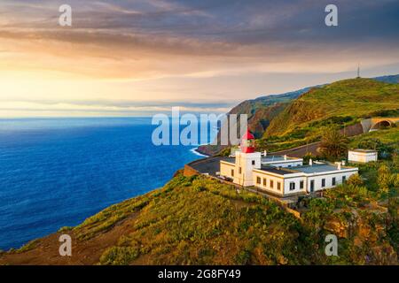 Ponta do Pargo lighthouse at sunset, Calheta, Madeira, Portugal, Atlantic, Europe Stock Photo