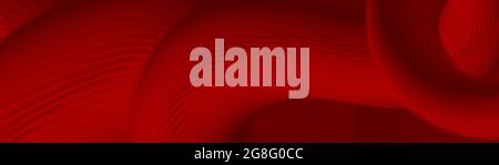 Red wide banner with  abstract wave. Advertising background, graphic design element Stock Vector