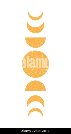 Poster with phases of moon. Art with crescent and full moon. Vector esoteric illustration on  white background Stock Vector