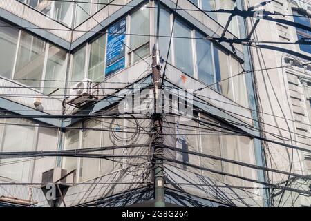 VALPARAISO, CHILE - MARCH 29, 2015: Mess of wires in Valparaiso, Chile Stock Photo