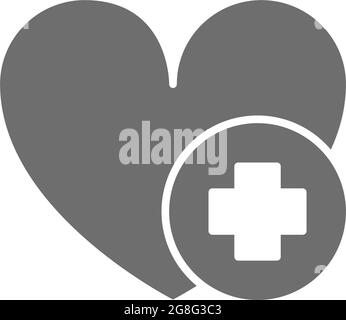 First aid for heart attack grey icon. Stock Vector