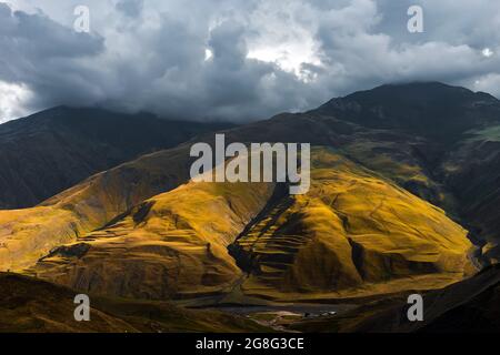 Mountains illuminated by setting sun Stock Photo