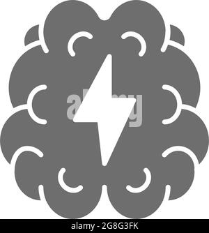 Vector stroke, pain in brain grey icon. Stock Vector