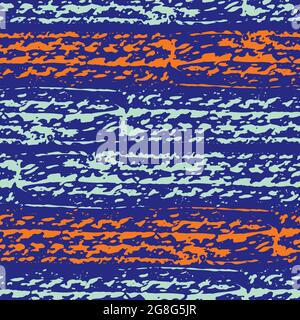 Abstract car or bike tyre vector striped seamless pattern background. Painterly textured wheel tread horizontal broken stripes. Neon orange indigo Stock Vector