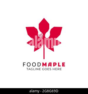 Modern logo of a maple leaf with negative space of spoon and fork, isolated on white background, perfect for visual identity, editable vector design Stock Vector