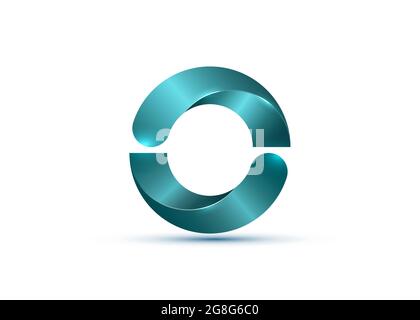 3D Logo, glossy Bio Design with light blue Semi Circles. Ecologic round, alphabet, impossible letter O symbol or double C. Zero number vector Eco wate Stock Vector