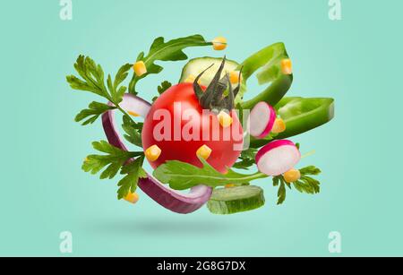 Set of different vegetables isolated on blue Stock Photo