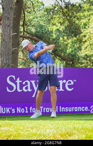 Sunningdale, Berkshire, UK. 20th July, 2021. Preparations for the start of The Senior Open Championship (golf) supported by Rolex Here South African, double Open Champion Ernie Els swings on 12th Tee Credit: Motofoto/Alamy Live News Stock Photo