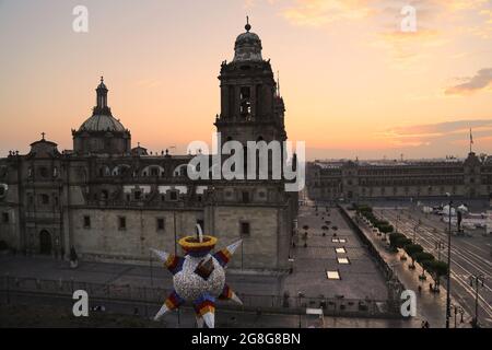 Sunrise at Plaza de la Constitucion in Mexico City Stock Photo