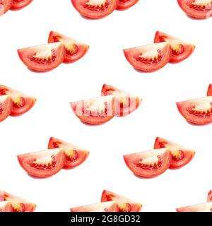Red tomato slices repeat seamless pattern on white background. Stock Photo