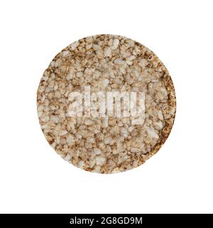 single rice cake isolated on white background, top view of puffed wholegrain crispbreads Stock Photo