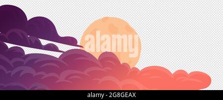 Clouds, cartoon vector background. Evening cloudsand full moom on white background. Vector illustration in flat cartoon style Stock Vector
