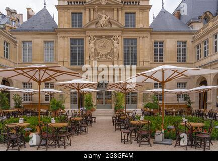 Paris, France - 07 16 2021: View from the inner courtyard of the Carnavalet Museum facade Stock Photo