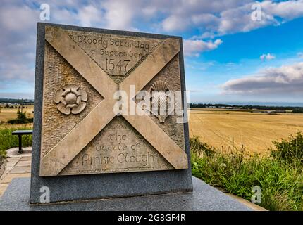 16th century Scots English Battle of Pinkie Cleugh memorial stone battlefield site, Wallyford, East Lothian, Scotland, UK Stock Photo