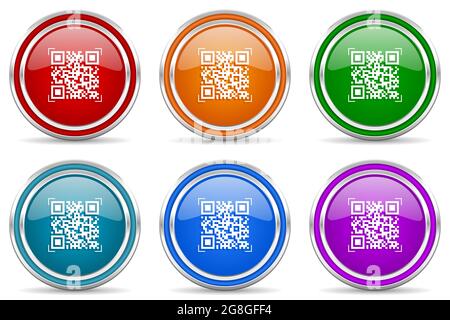 Qr code, shopping silver metallic glossy icons, set of modern design buttons for web, internet and mobile applications in 6 colors options isolated on Stock Photo