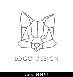 Cool black and white geometrical logo with muzzle of fox. Polygonal graphics and origami style. Stylish linear label or emblem. Monochrome print Stock Vector